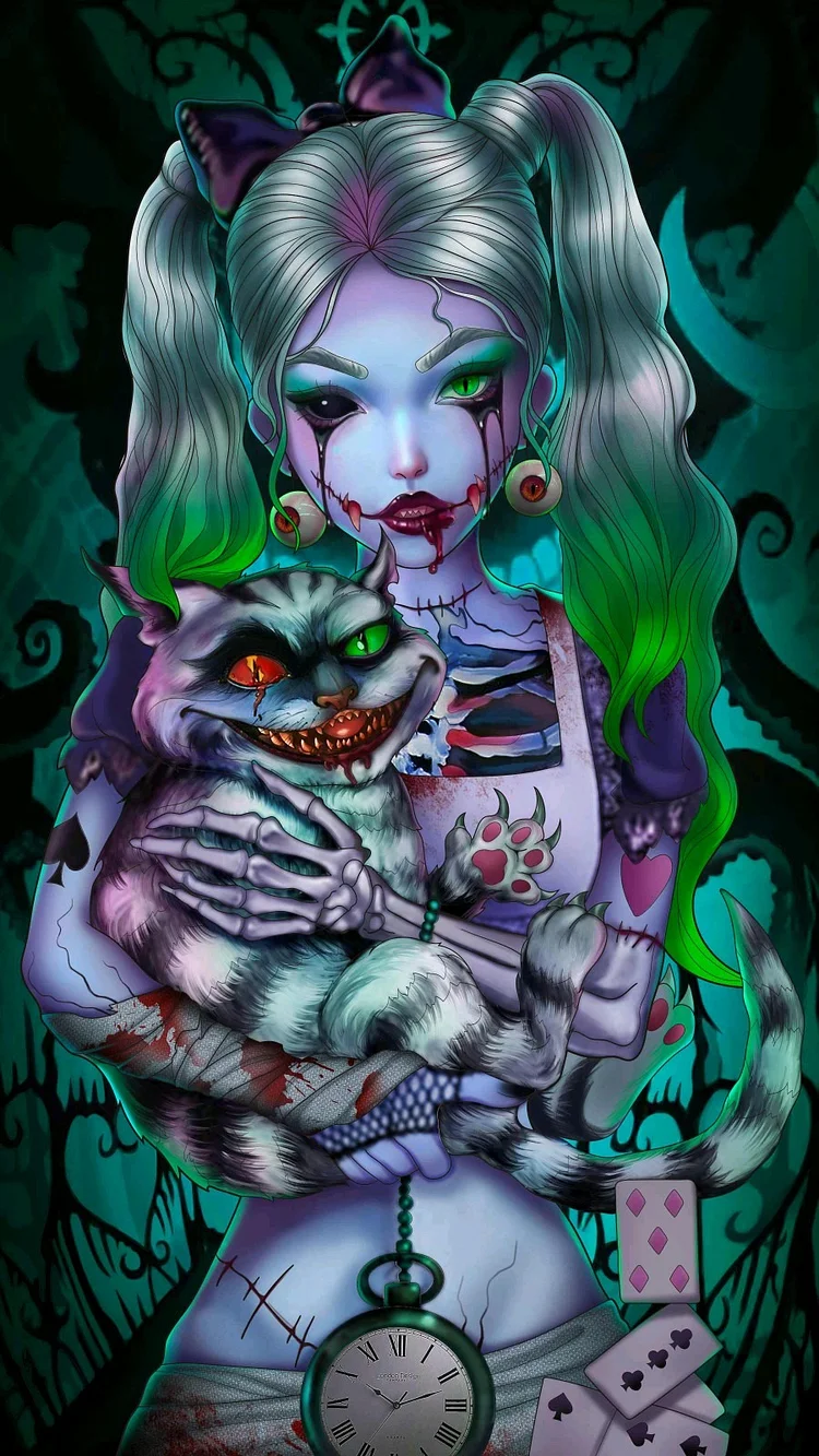 Horror Cat girl 40*80CM (Canvas)Full Round/AB Round Drill Diamond Painting gbfke