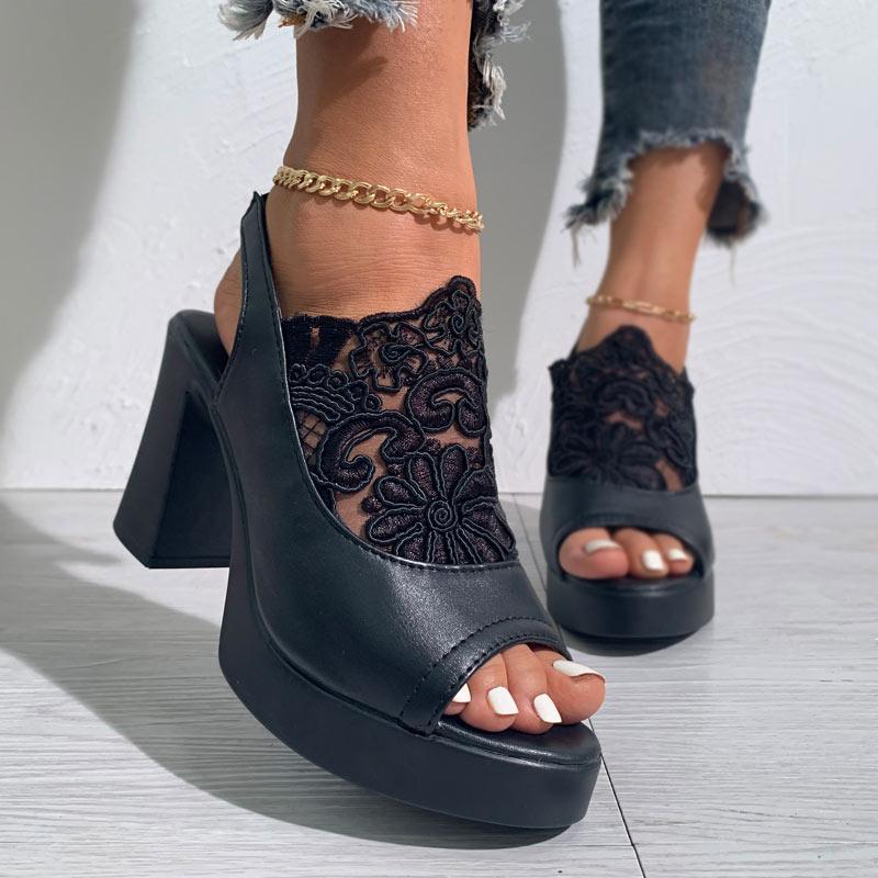 Lace Patchwork Peep Toe Platform Sandals