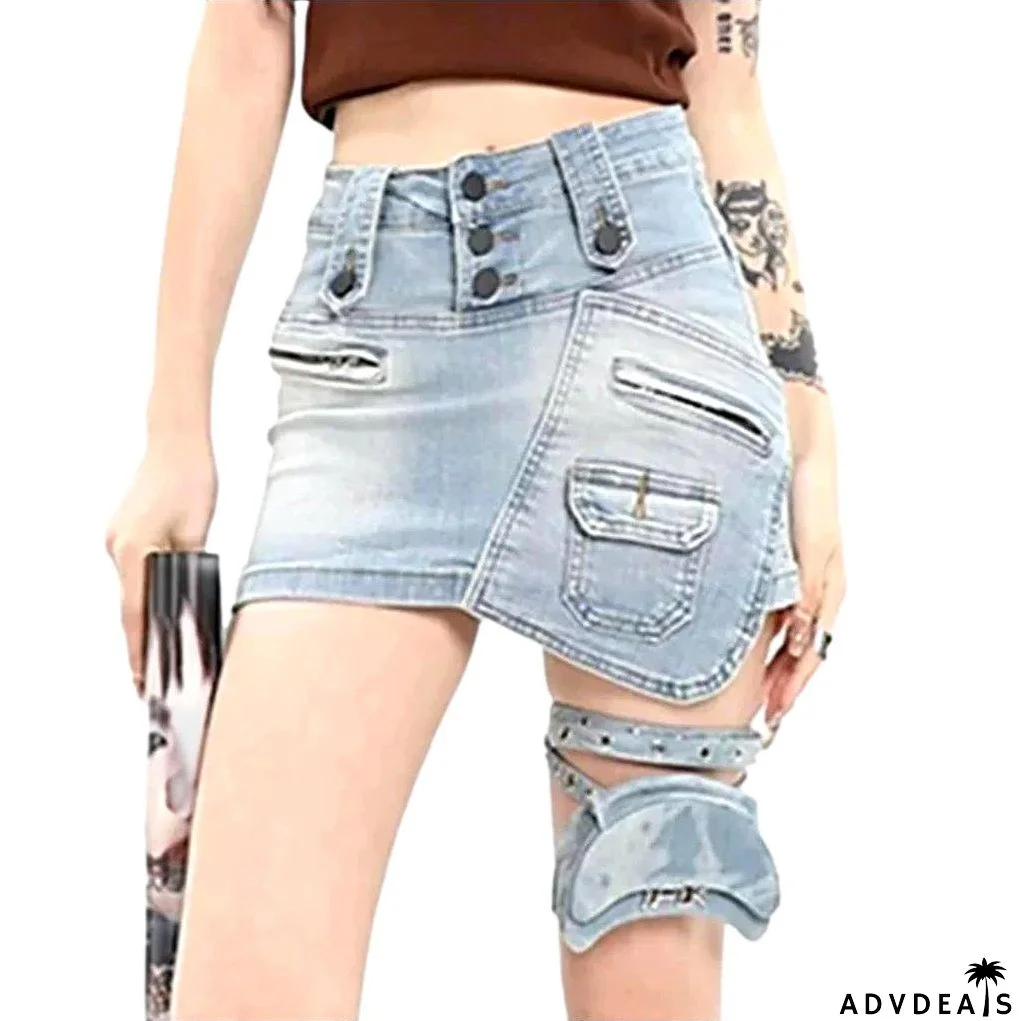 Zipper pocket urban denim skirt