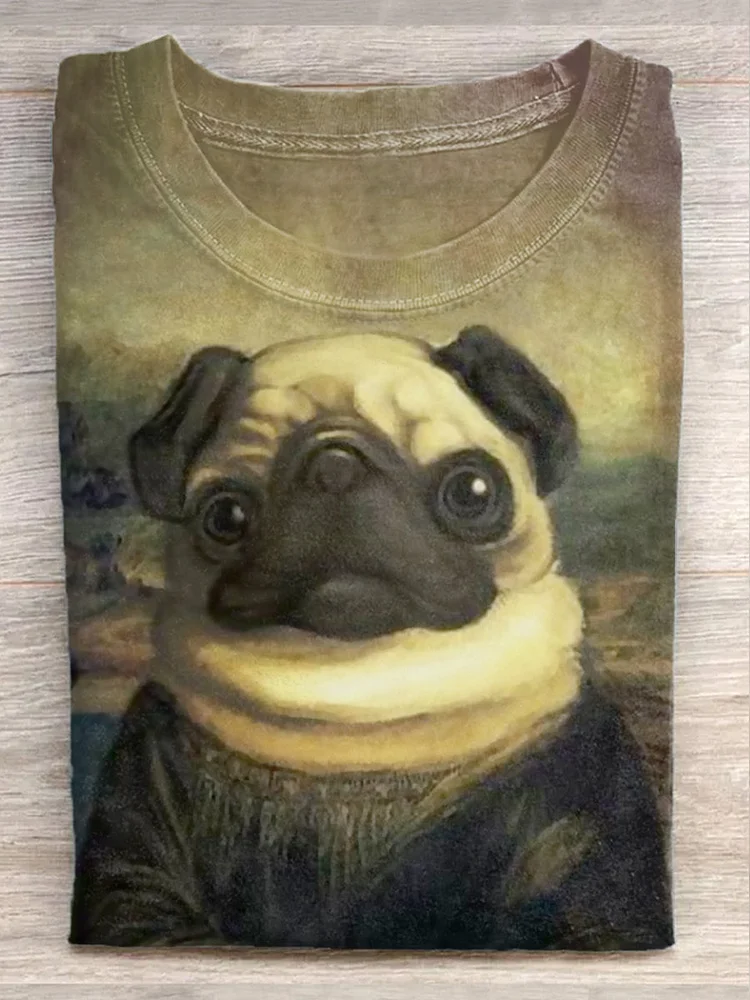Unisex Funny Dog Art Illustration Printed Casual Short-Sleeved T-Shirt