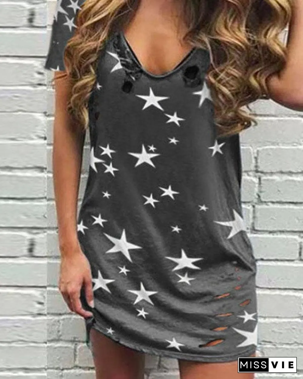 Star Print Sleeveless Casual Mini Dress