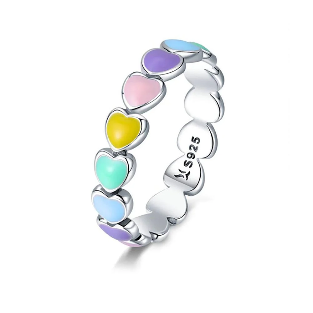 Sterling Silver Stackable Rainbow Heart Ring