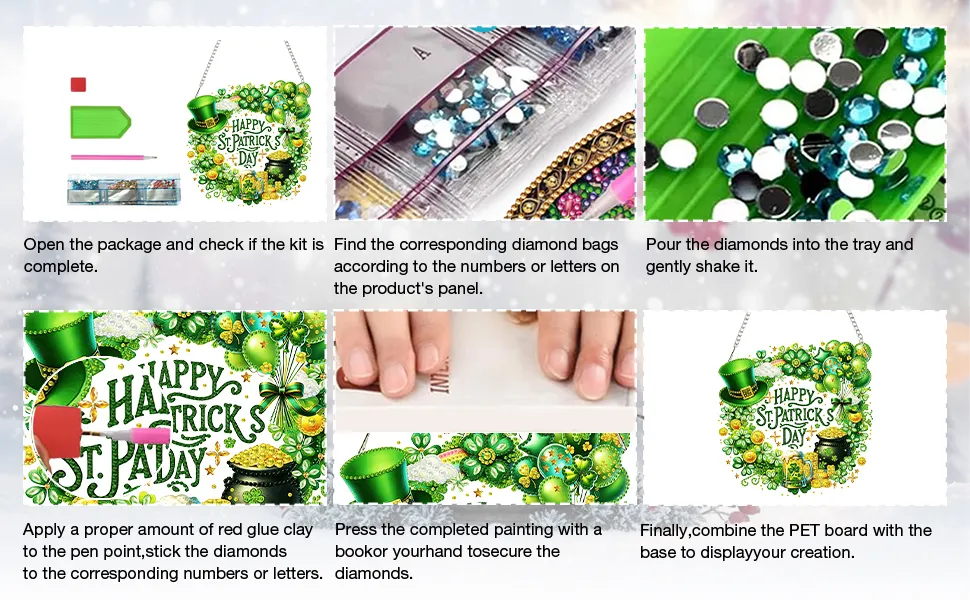 St Patricks Wreath DIY 2D Flat Acrylic Diamond Painting Kits 5D Diamond Art Painting Window Pendants for Home Garden Wall Decoration