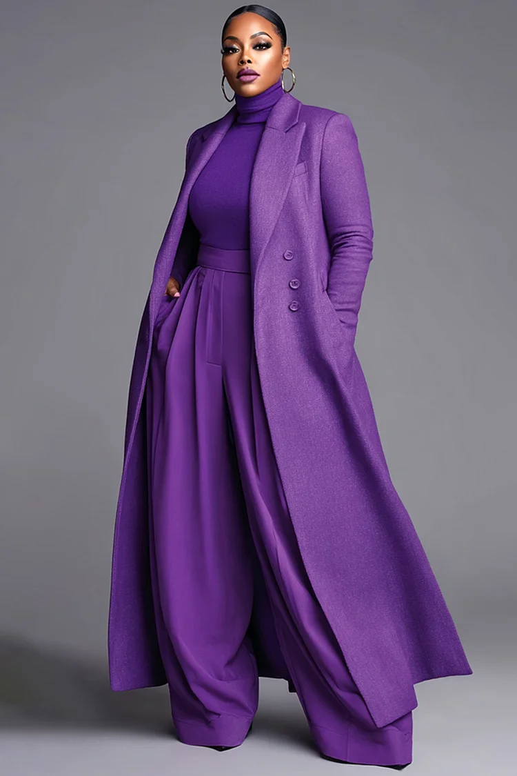 Xpluswear Design Plus Size Business Casual Purple Long Sleeve Pocket Elegant Coat [Pre-Order]