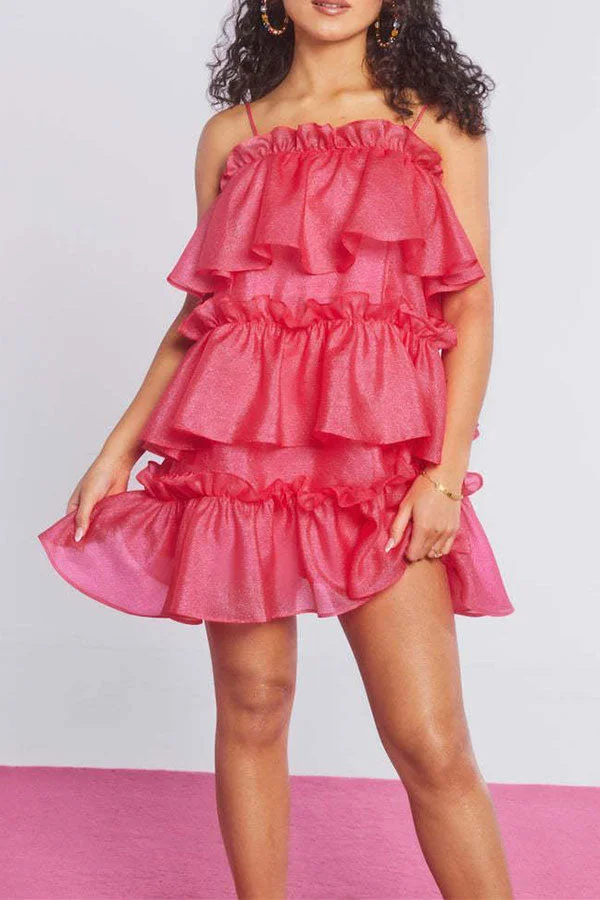 Solid Color Pretty Tiered Ruffle Mini Dress