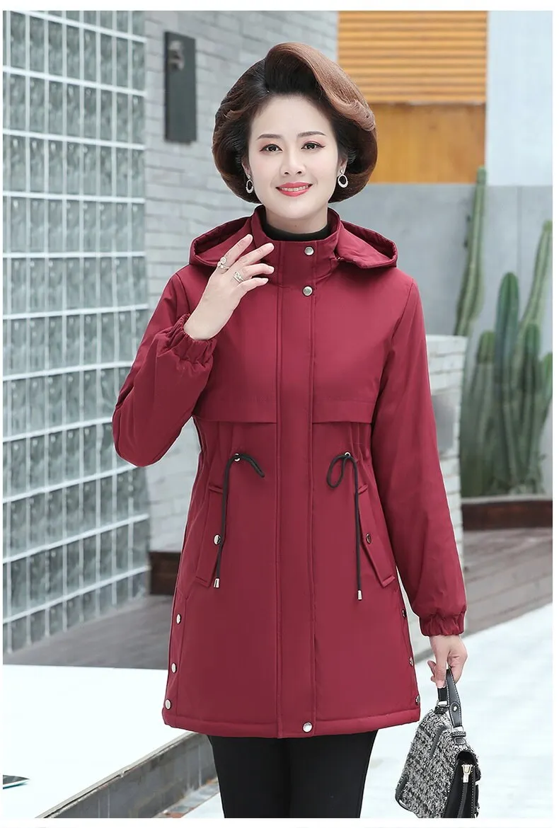 Autumn Winter Jacket Women Parka Plus Velvet Warm Hooded Overcoat Plus Size Middle-aged Female Cotton Padded Coat Windbreakers