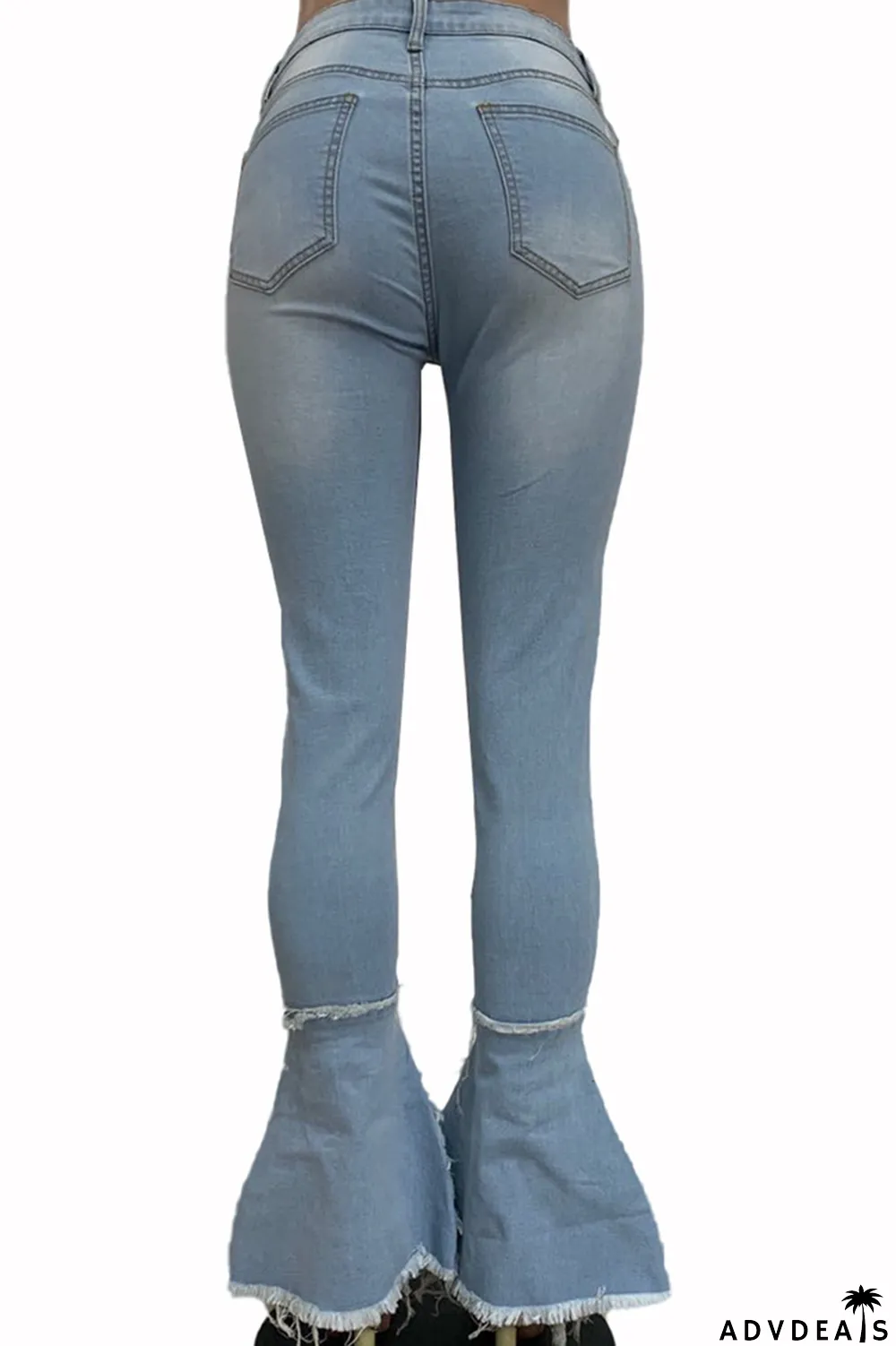 Deep Blue Casual Butterfly Print Patchwork Boot Cut Denim Jeans