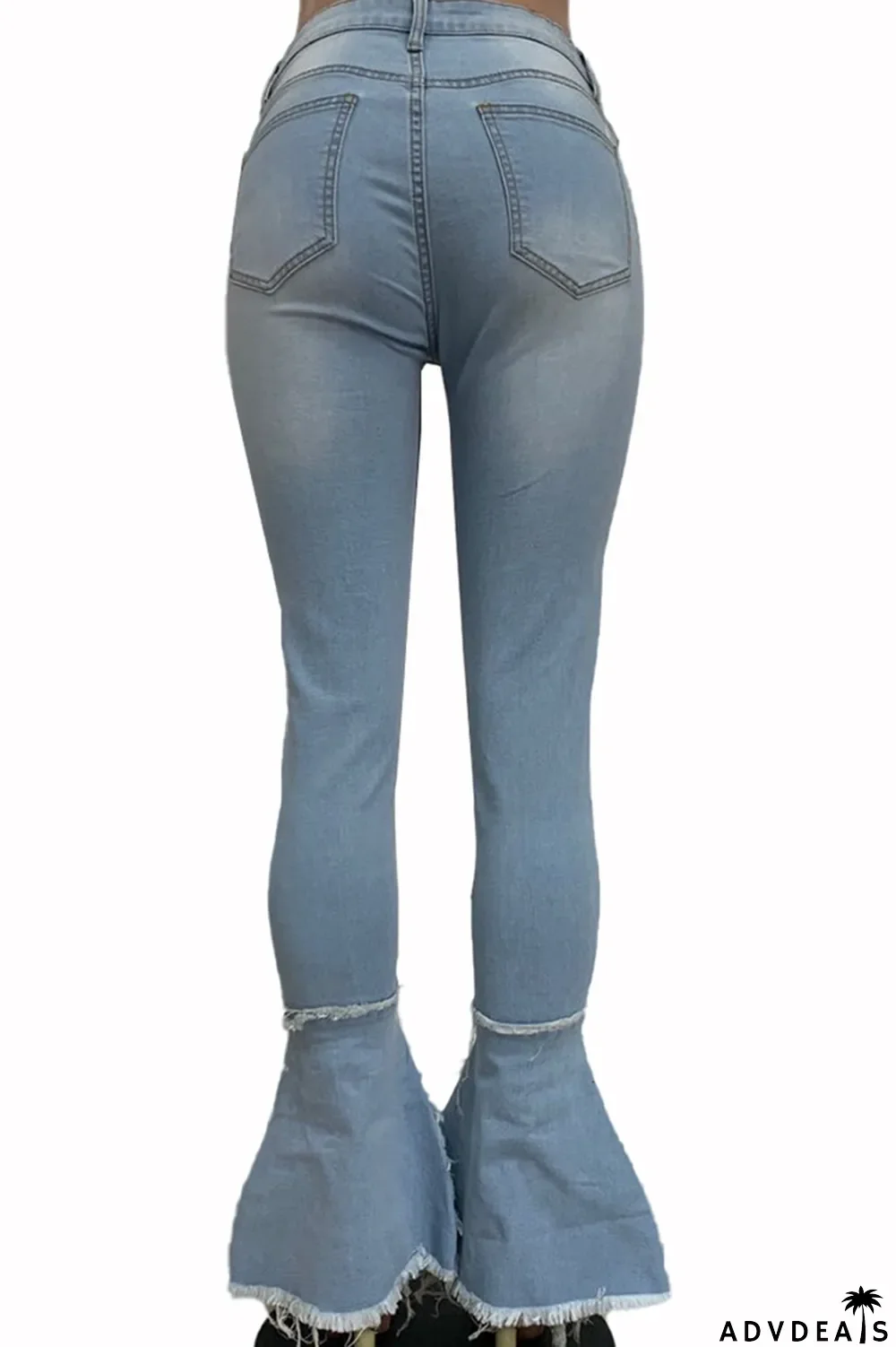 Deep Blue Casual Butterfly Print Patchwork Boot Cut Denim Jeans