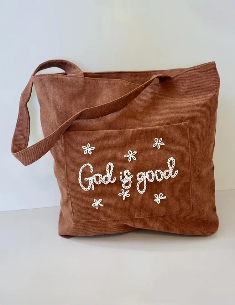 Embroidered Bible God Is Good Tote Bag