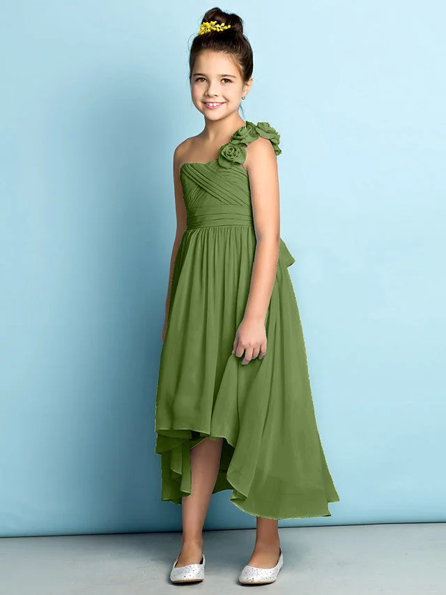 One Shoulder Pleated A-line Junior Bridesmaid Dress Black main image 0