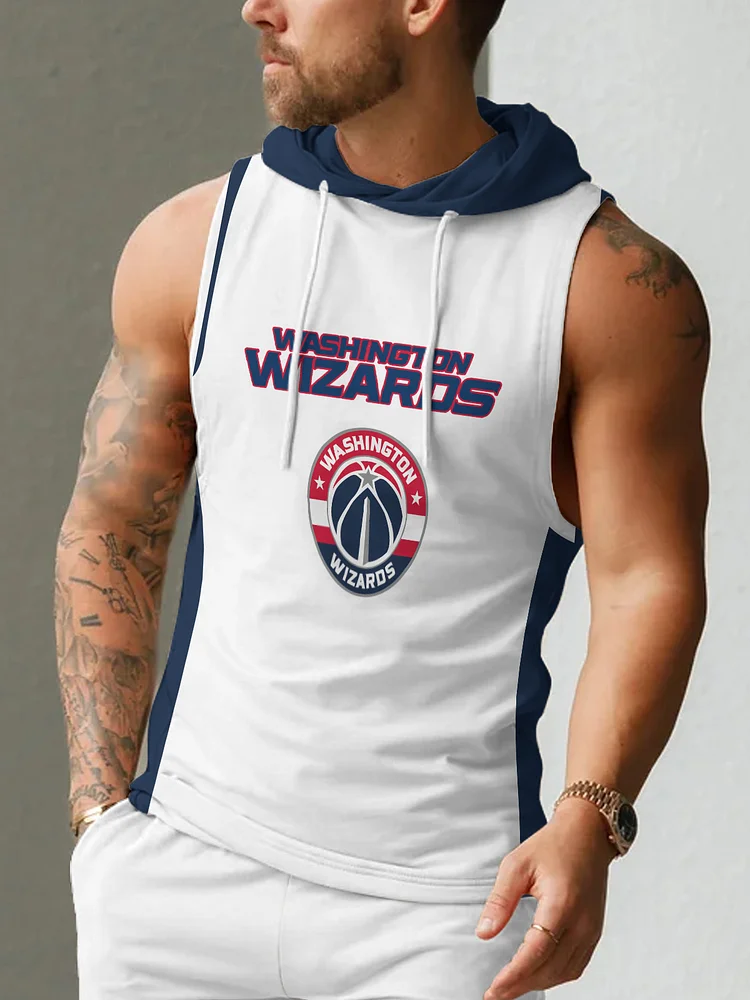 Washington Wizards Men's Casual Comfy Sleeveless Hooded Tank Top