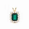 18K Yellow Gold 11ct Emerald Cut Lab Zambian Emerald Halo Pendant Necklace