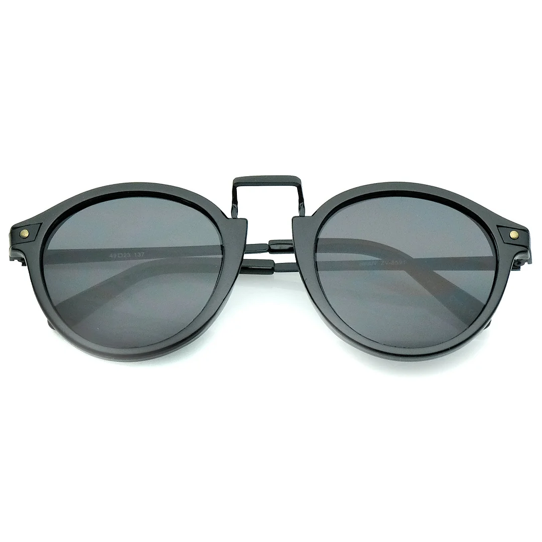 Retro Horn Rimmed Metal Nose Bridge P3 Round glasses 50mm