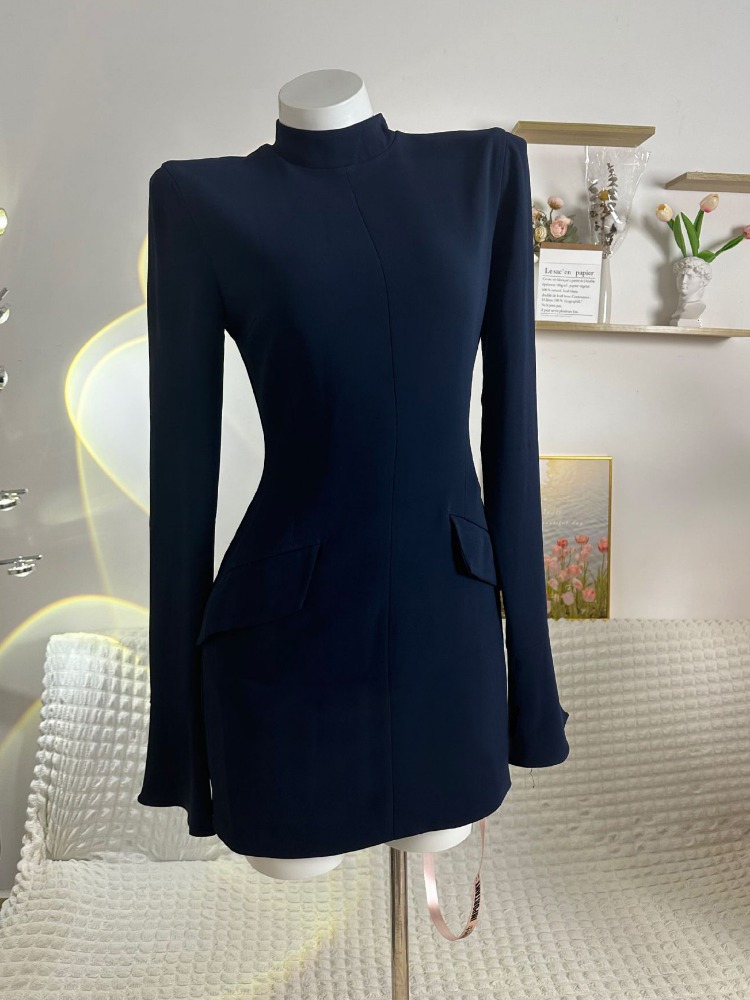 Ootddress Patchwork Solid High Waist Mini Dress Female Fashion Long Sleeve Autumn 2025 Pocket Slim Dress Casual Women's Dress New