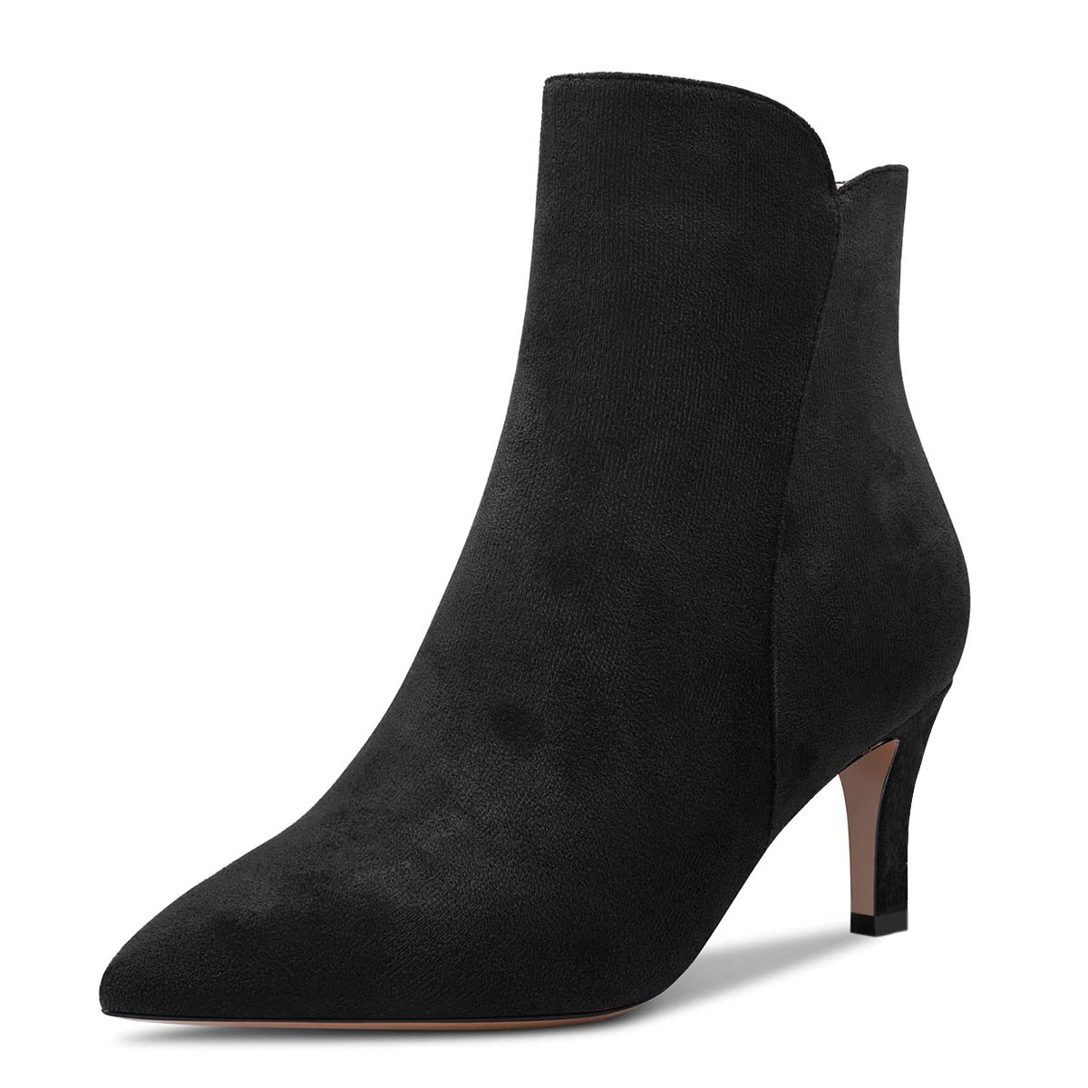 Black Pointed Toe Kitten Heel Ankle Boots for Women with Zip Up Nicepairs