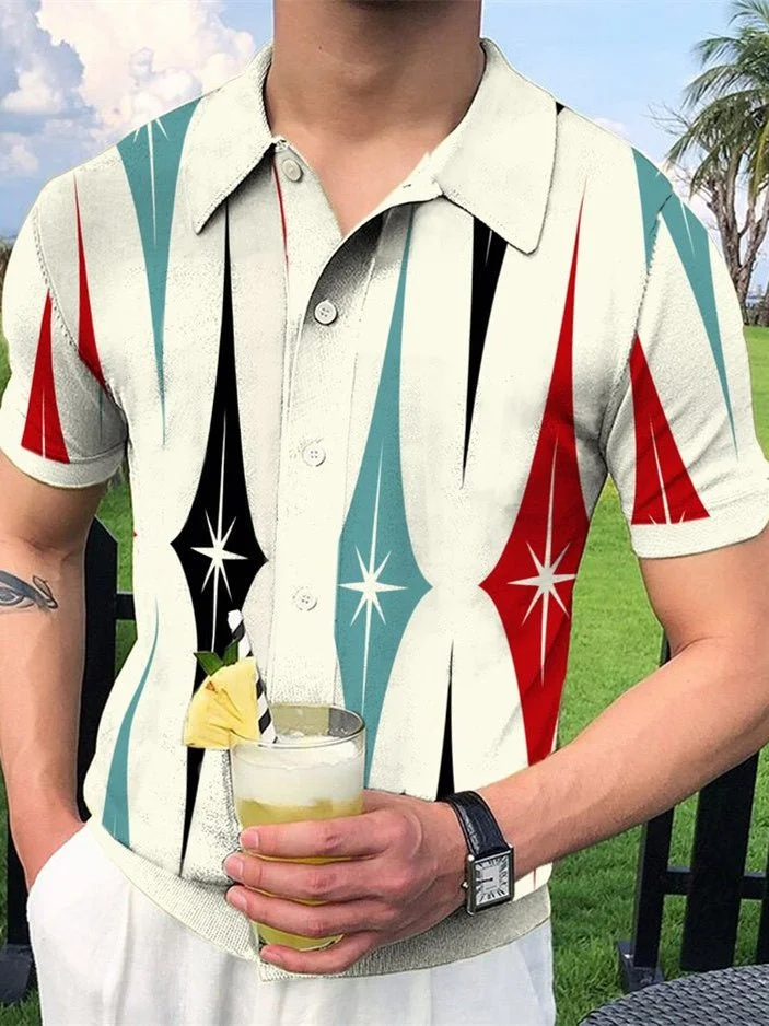 Fashion casual multicolor geometric printed polo shirt