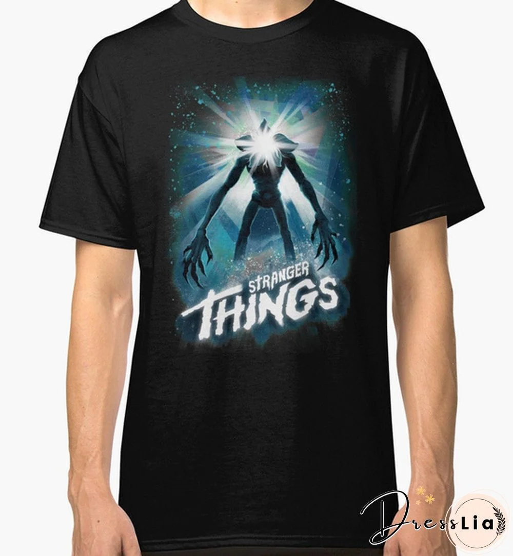 Soft Cotton Fashion Casual Slim Fit Short Sleeves Stranger Things The Thing Mashup Men's Black T-Shirt