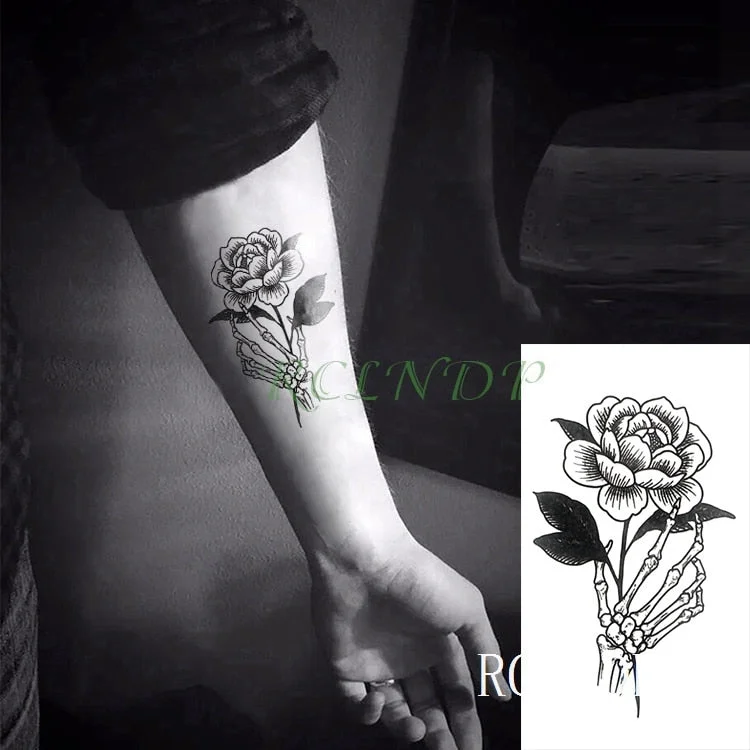Waterproof Temporary Tattoo Sticker Rose Flower Leaf Letter Black Small Body Art Flash Tatoo Fake Tatto for Kids Girl Men Women