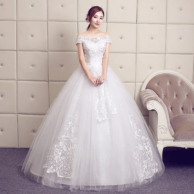 Women's Wedding Dresses White Off-Shoulder Wedding Dress Show Tulle Tutu Dress