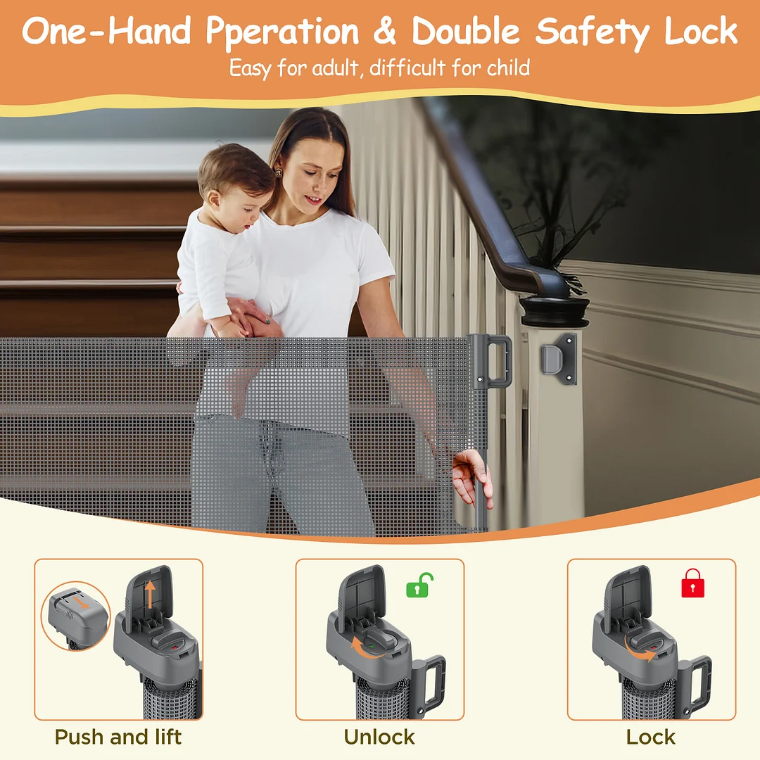 BEBANG Retractable Baby Gate Extra Wide, 71" Retractable Dog Gate for Stairs, Doorways, Hallways, Indoor and Outdoor, Gray