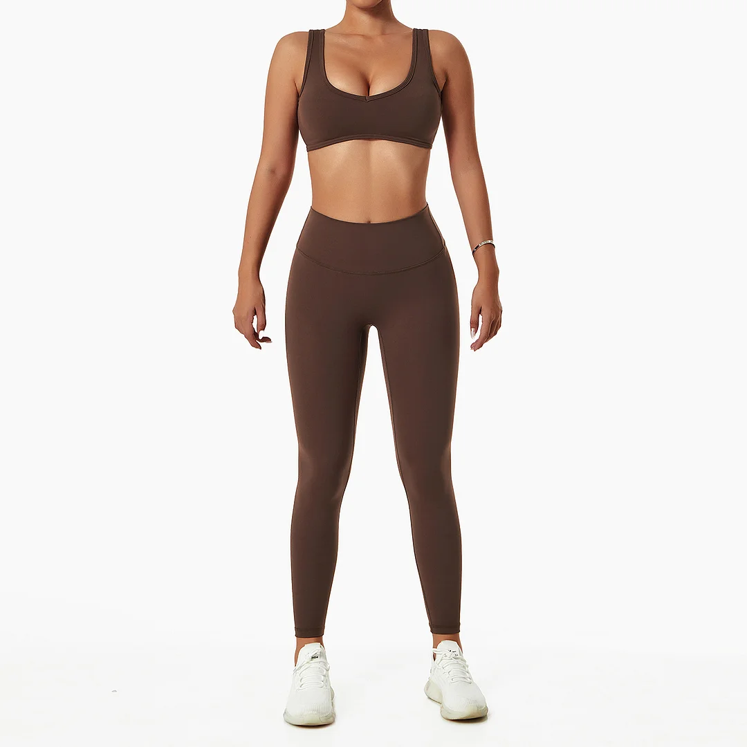 Solid color bra + Legging 2-piece set