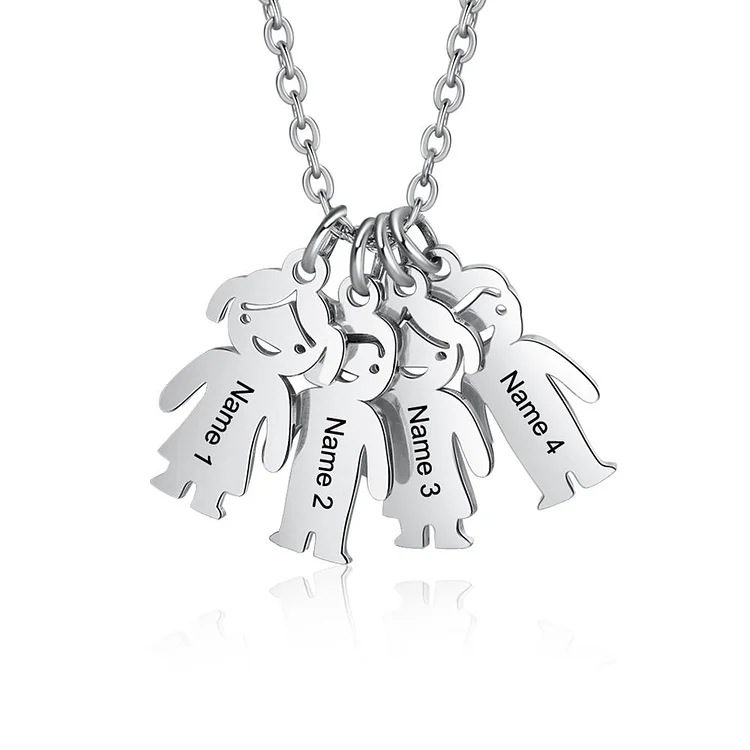 Mother Necklace with 4 Children Charms Engraved 4 Names