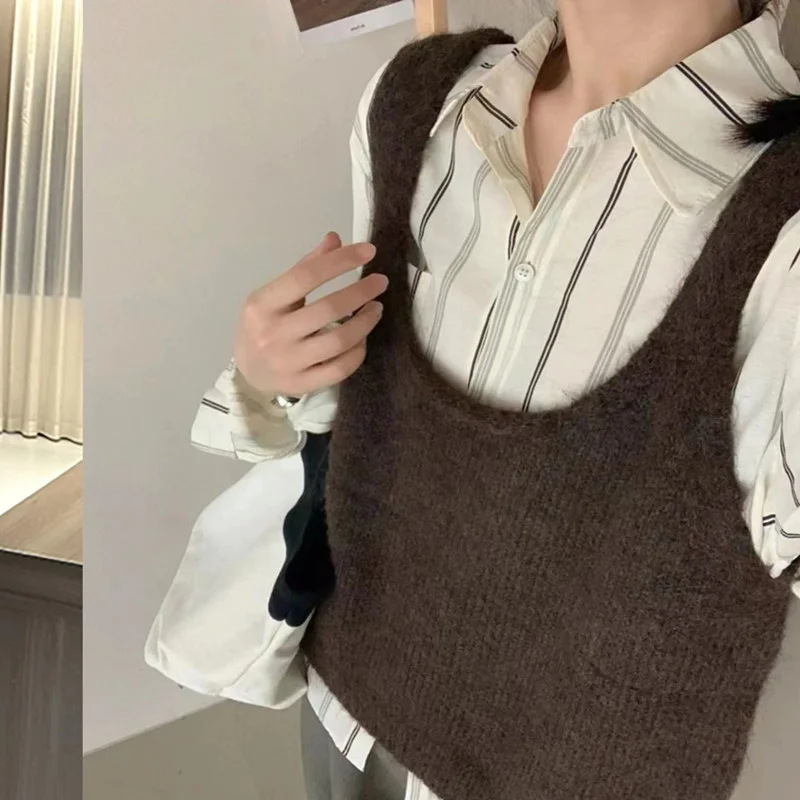 Churchf Churchf New Vest Fold Wear Short Sleeveless Jacket Jacket Korean U-Neck Knitted Vest Women