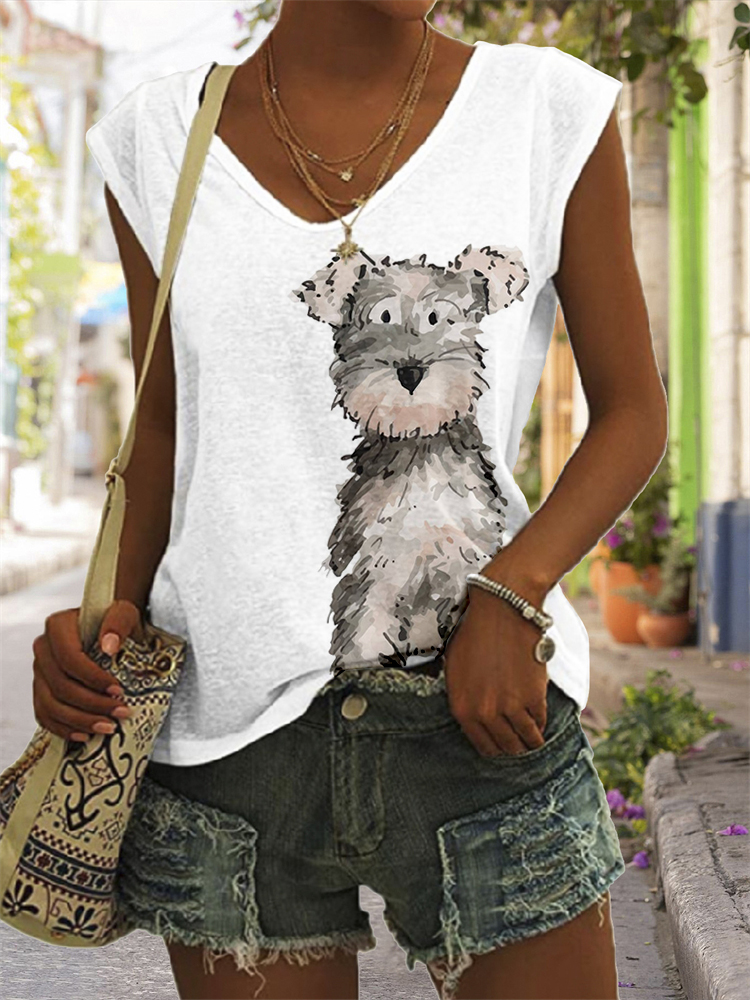 Cute Schnauzer Art V Neck Comfy Tank Top wearshes