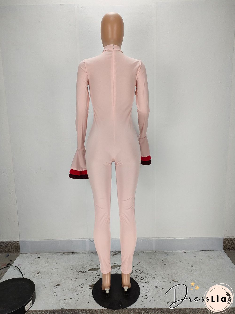 Matching Color Flared Sleeve High Waist Bodycon Jumpsuit