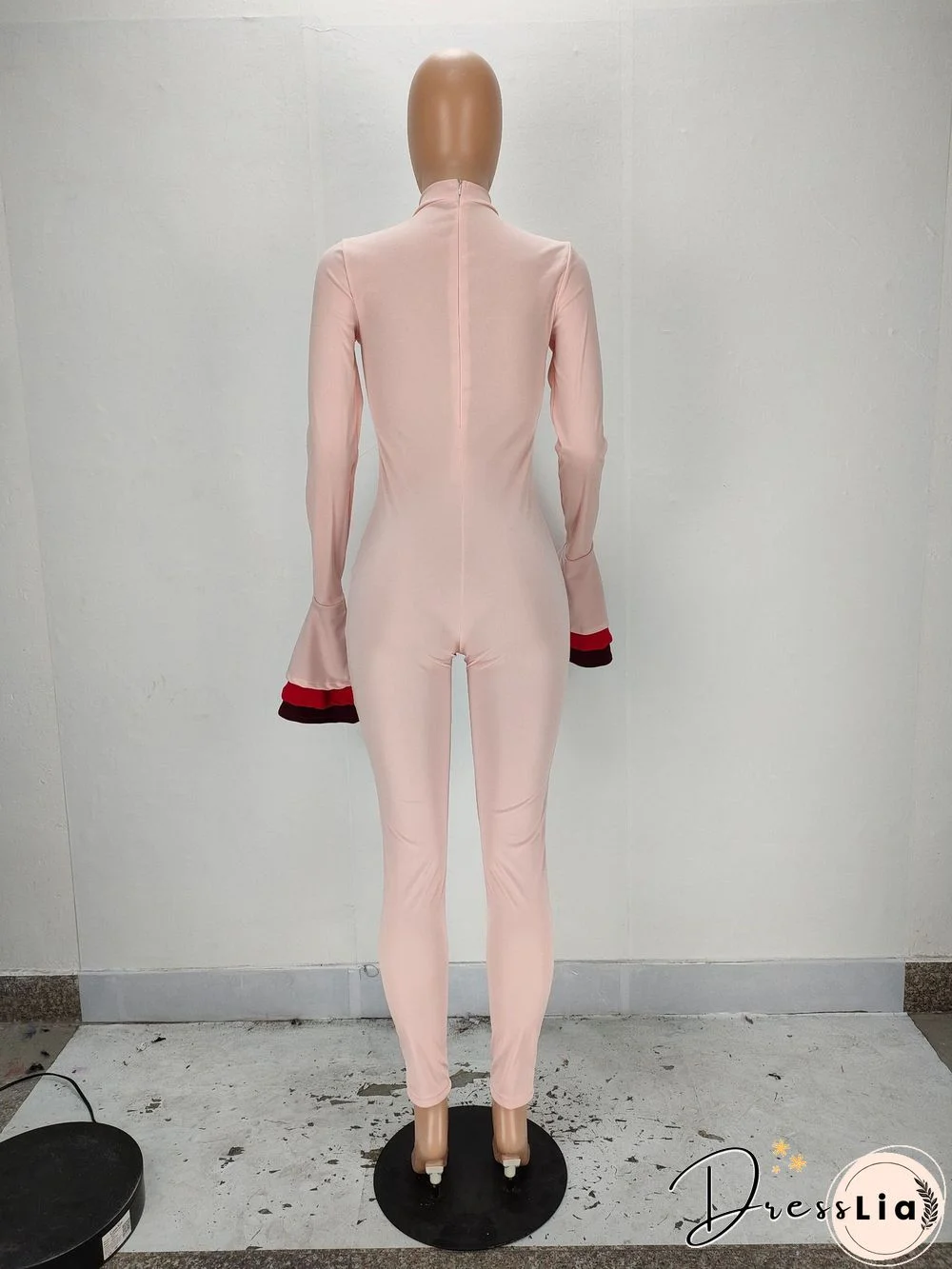 Matching Color Flared Sleeve High Waist Bodycon Jumpsuit