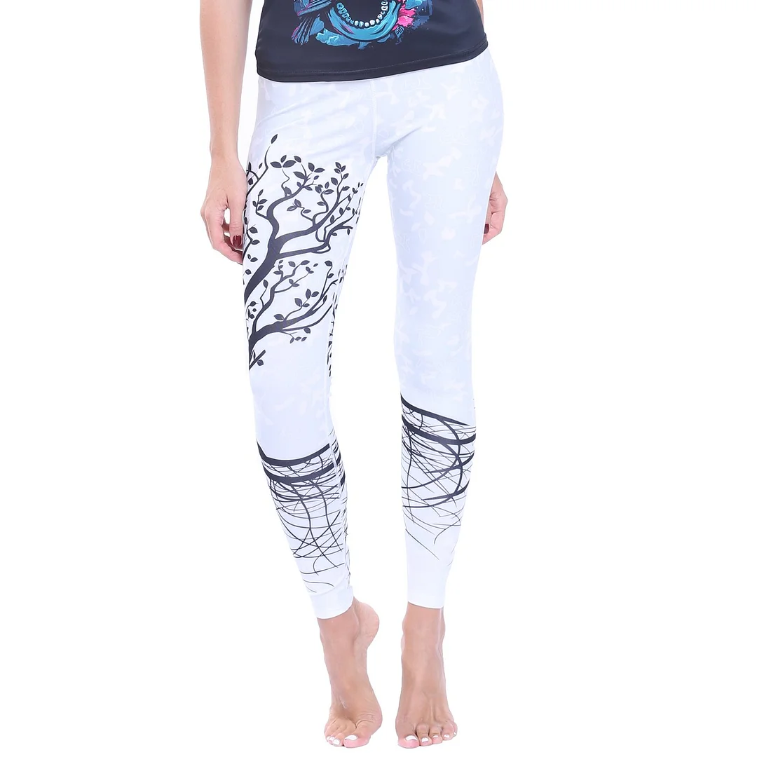 Hight Waisted Printed Leggings - Black Branch & White Branch Style (Buy 3 Free Shipping)
