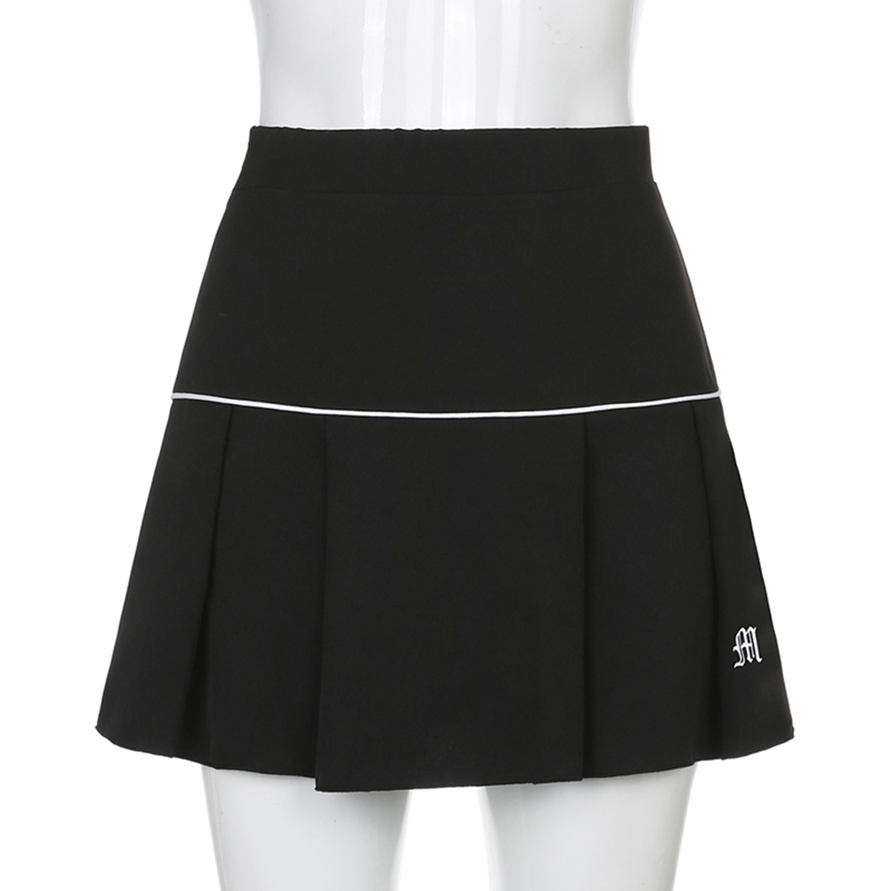 

Women Sexy Embroidery Pleated Mini Skirt Preppy Style High Waist Skirts, Black, 501 Original