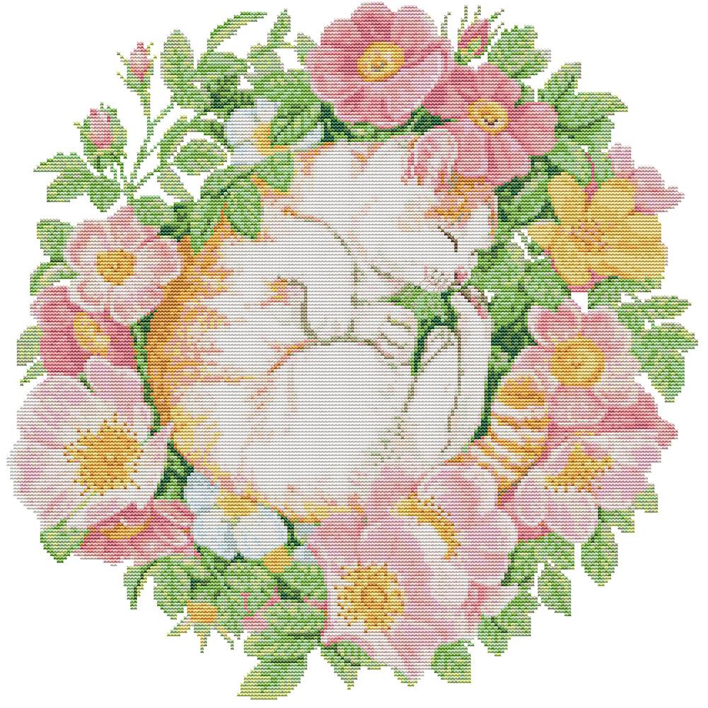 

Flowers - 14CT Stamped Cross Stitch - 46*47cm, 501 Original