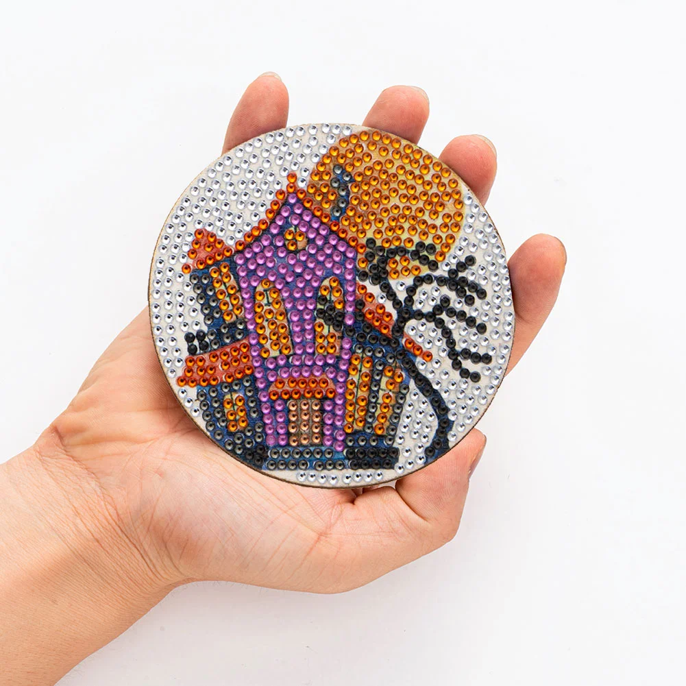 6pcs DIY Diamond with Rack Halloween Drink Cup Pad for Home Office Decor