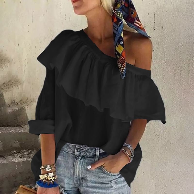 2022 ZANZEA Bohemian Ruffle Blouses Casual Female Off Shoulder Shirt Women's Summer Solid Flounce Tops Blusas Chemise