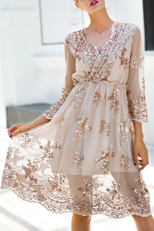 Secret to Sweetness V-neck Sequin Dress