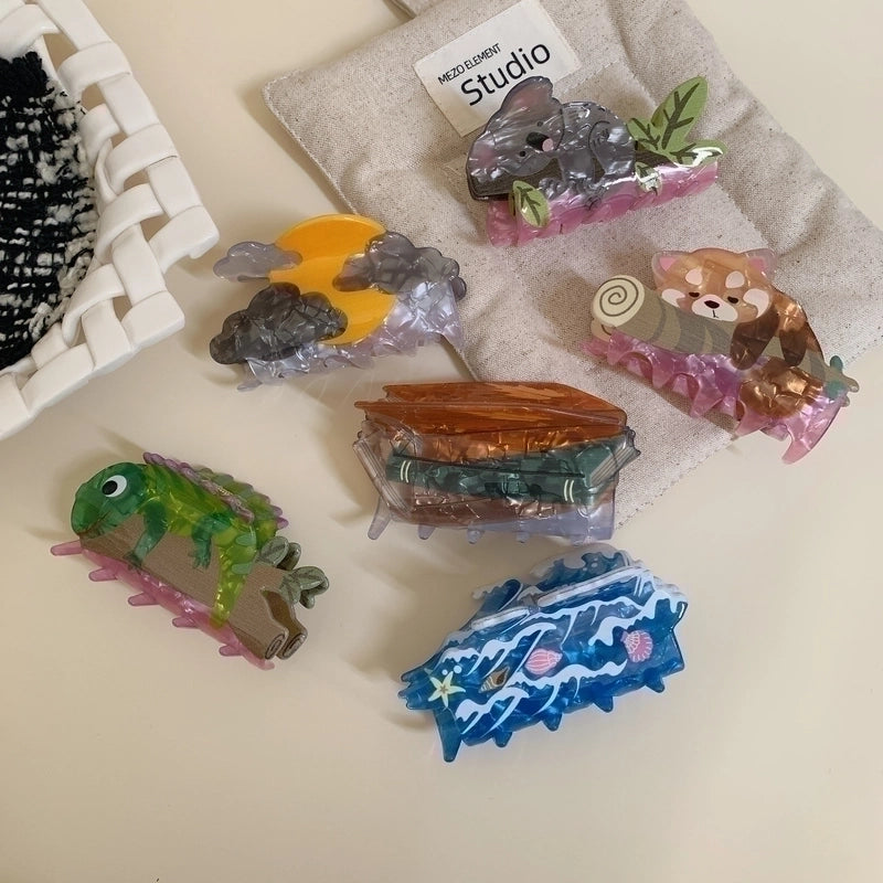 Women’s Cute Book Animal Sea Wave Arylic Hair Claws