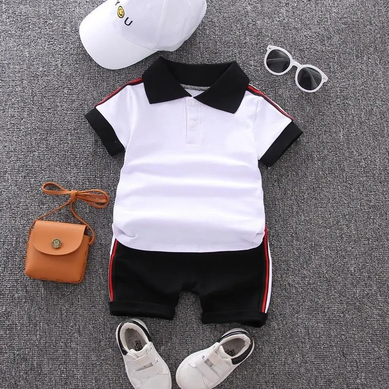 Baby Set Boy Clothing 2021 Summer Casual Cotton Kids Turn-down Top + Black Shorts Toddler Short Sleeve Golf Sports Outfits