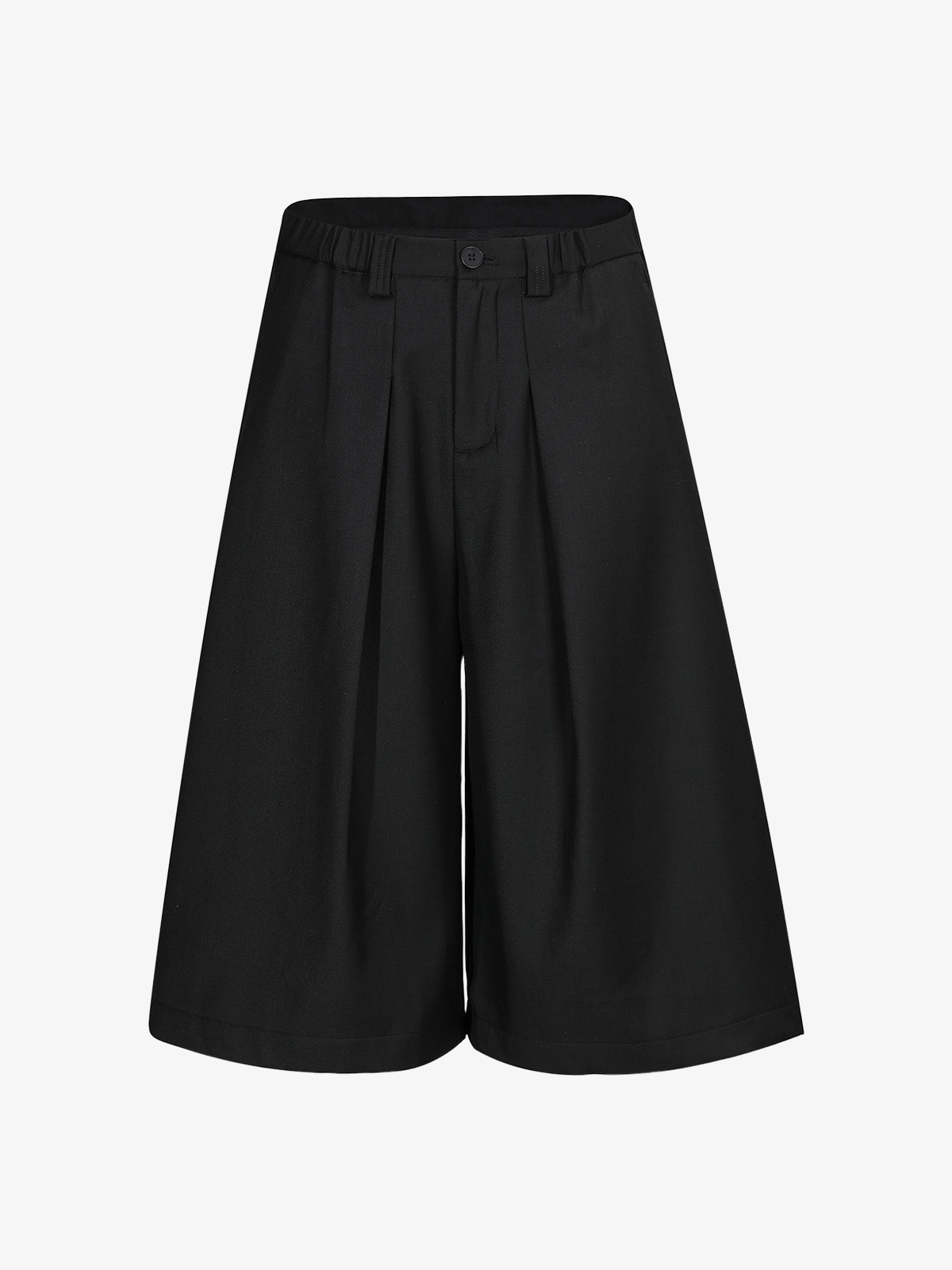 Black Act Chic Solid Color Wrinkle Longline Shorts Front