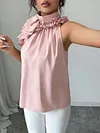 Women's Elegant Petal Collar Halter Neck Design Off-Shoulder Slim Silk Top Shirt