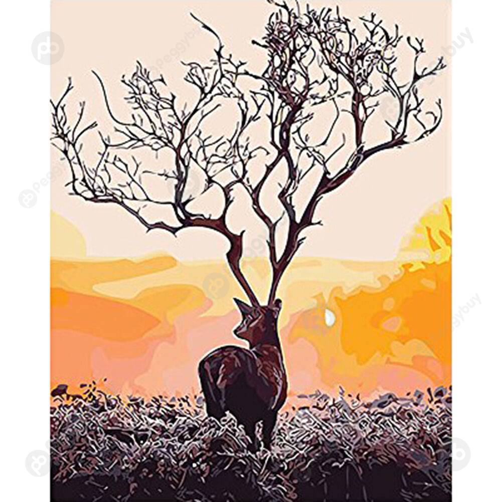 

40*50CM Paint By Numbers-Tree and Deer, 501 Original