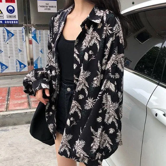 Peneran Vintage Blouses Puff Long Sleeve Harajuku Oversize Black Shirt Button Up Cardigan Korean Fashion Spring Summer Women