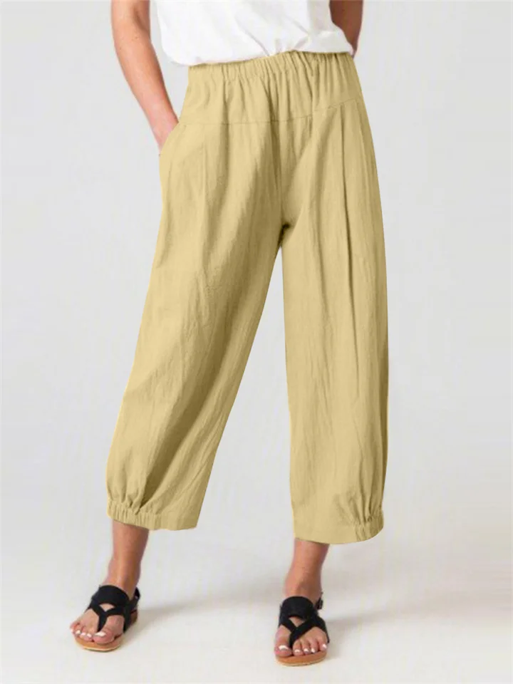 Women's Pants New Loose High-waisted Cotton and Linen Nine-minute Solid-color Pants