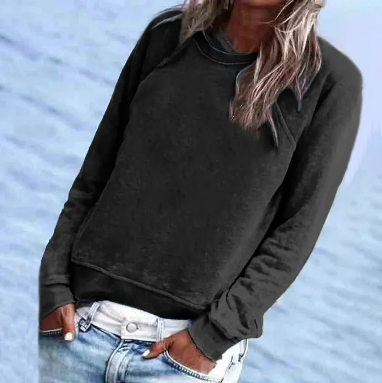 Casual Loose Distressed Printed Round Neck Long Sleeve Sweatshirt