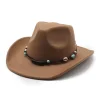 Unisex Fall Vintage Western Cowboy Woolen Sun Protection Wide Brim Hat by Inlyline