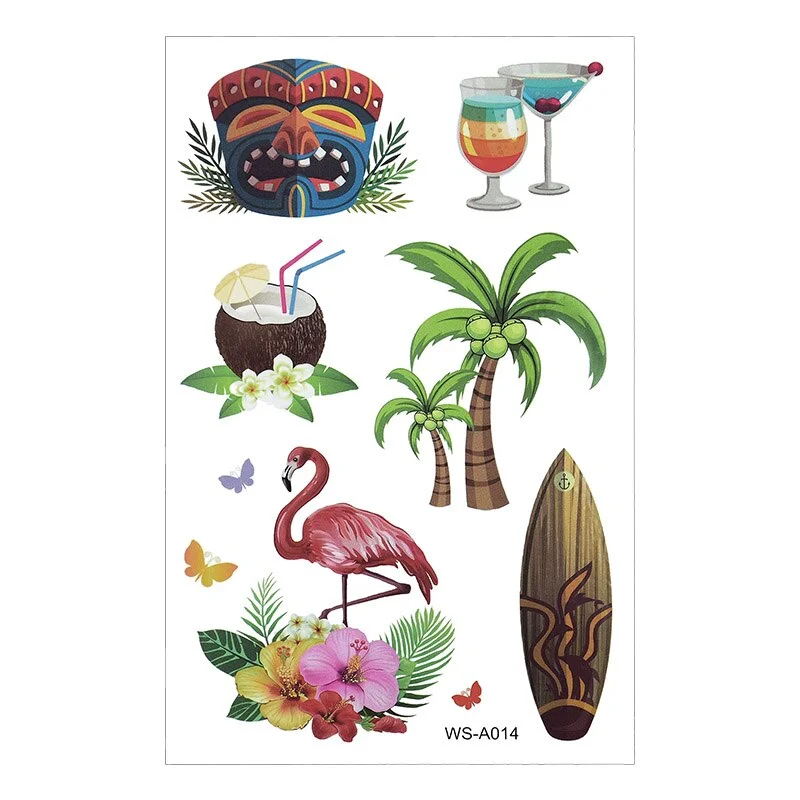 10Sheets Hawaiian Party Aloha Temporary Tattoo Sticker Waterproof Tropical Flamingo Party Luau Summer Beach Birthday Decorations