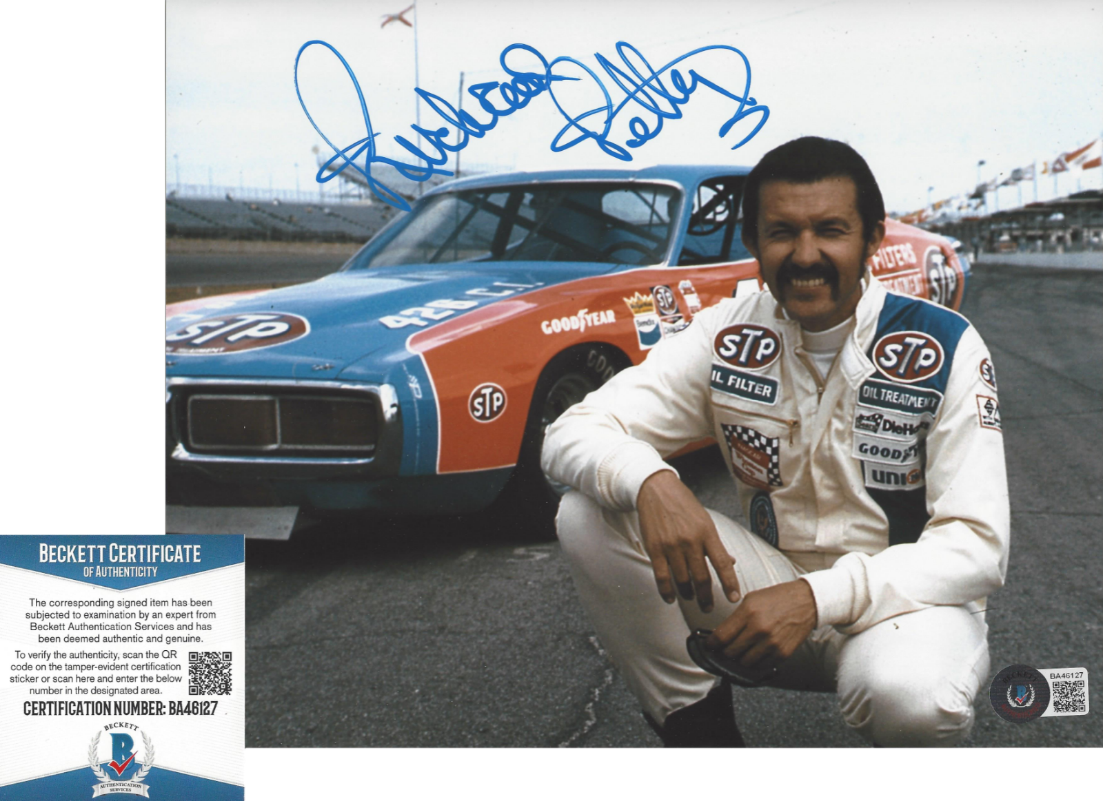 RICHARD PETTY KING NASCAR RACING SIGNED CRASH 8x10 Photo Poster painting 1B BECKETT COA BAS