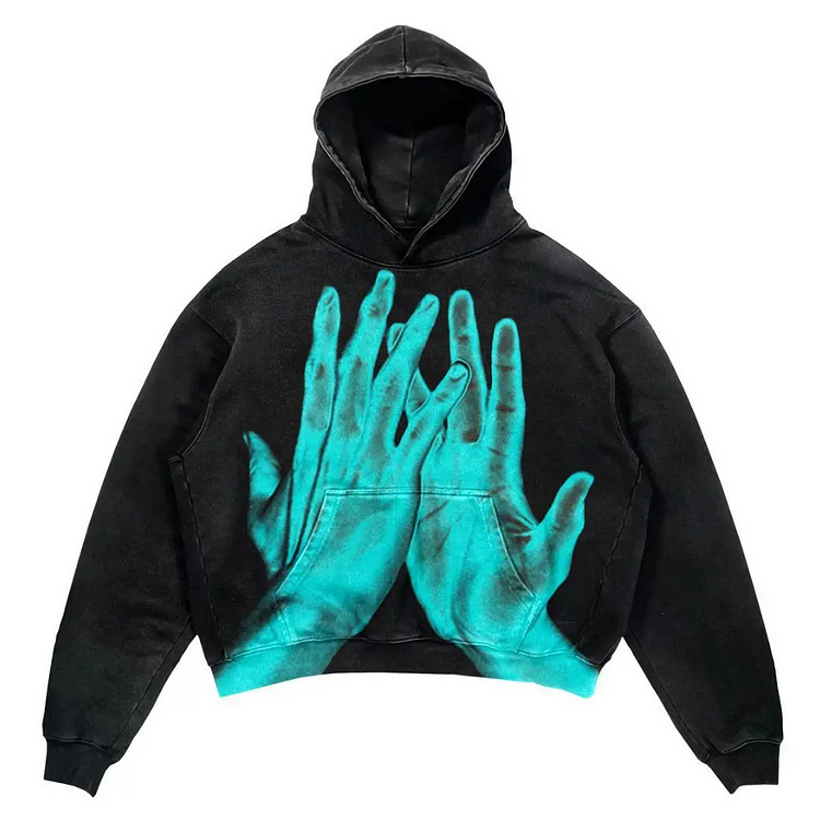 Hip Hop Hand Printed Hoodie Gothic Streetwear Y2k Oversized Hoodie at Hiphopee