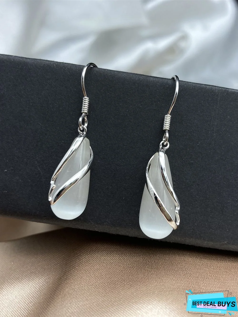 Waterdrop Gemstone Geometric Line Earrings Commuter Jewelry