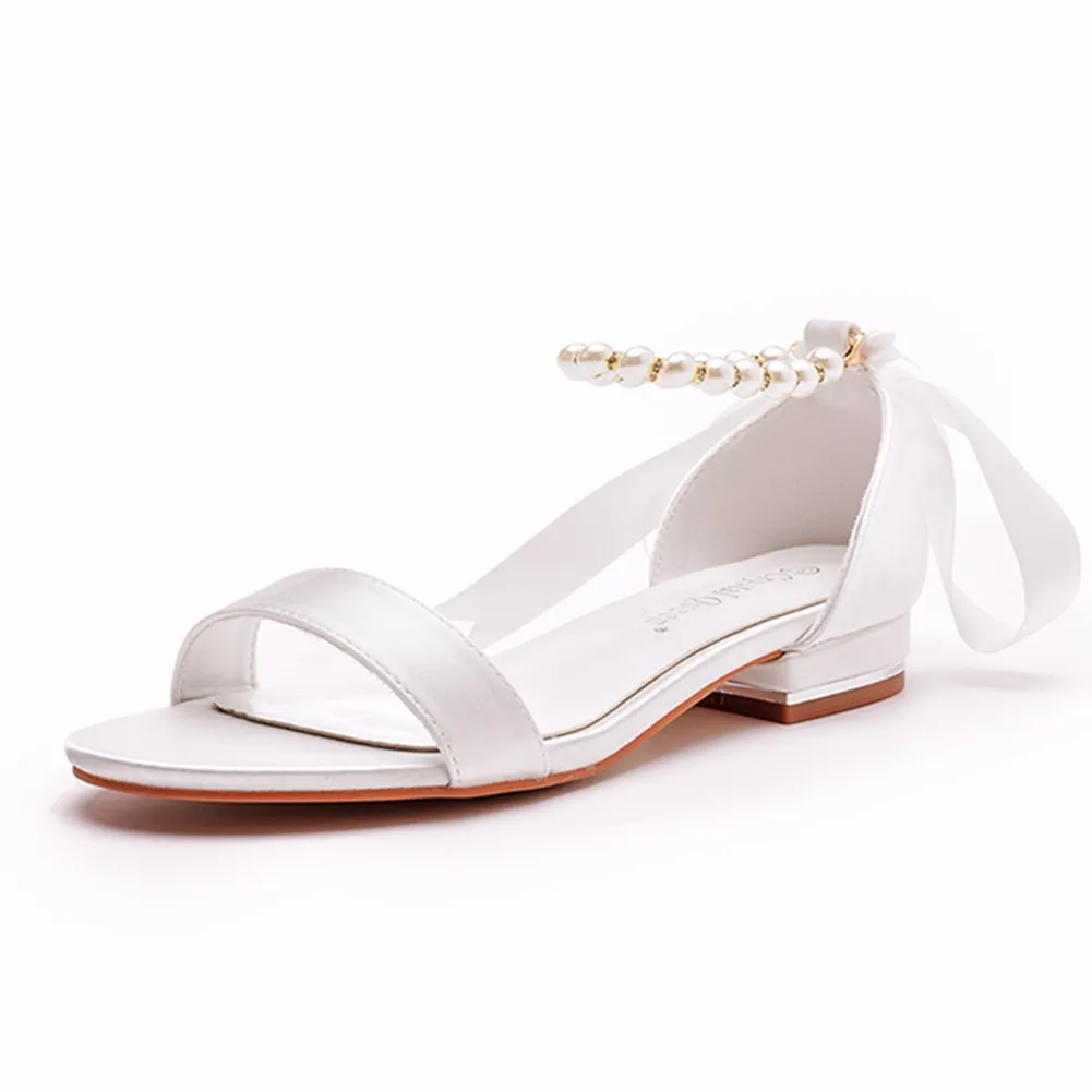 Breakj Breakj Cm Square With Shallow Mouth With Sandals Ivory White Silk Satin Bridal White Beads Tied Sandals To The Woman